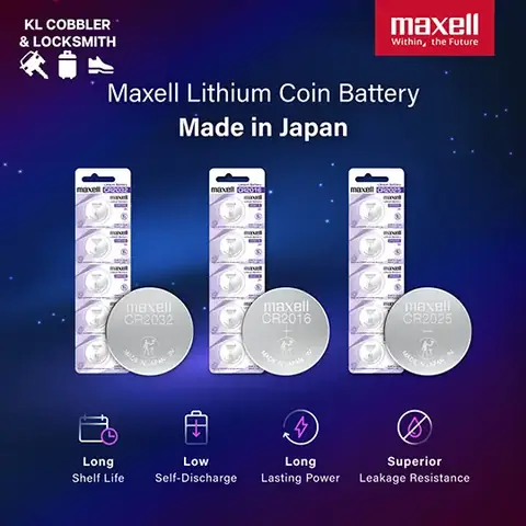 Coin batteries for car remotes sold at KL Cobbler & Locksmith