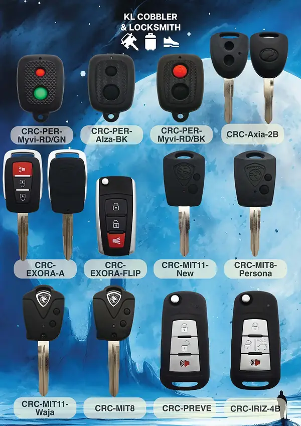 KL Cobbler & Locksmith catalogue of replacement car key covers for Perodua, Proton and other models
